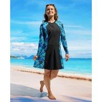 Modest Mermaid Women's Ocean Breeze Swim Dress in Blue | Size: Large