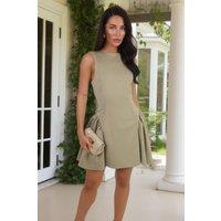 AX Paris Women's Khaki Round Neck Pleated Hip Mini Dress | Size: 8