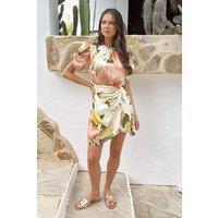 AX Paris Women's Cream Floral Print Puff Sleeve Gathered Skirt Mini Dress | Size: 10