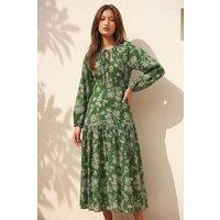 Roman Women's Floral Keyhole Tie Midi Dress in Green | Size: 10