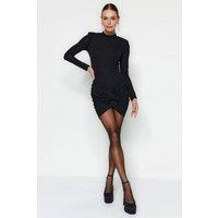 WOVCOR Women's Glitter Ruched Mini Bodycon Dress in Black | Size: 8