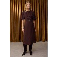 WOVCOR Women's Belted Midi Dress with Ring Detail in Brown | Size: 8