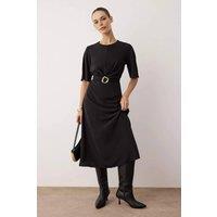 WOVCOR Women's Belted Midi Dress with Ring Detail in Black | Size: 6