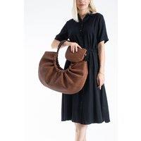 Belissh Women's Woven PU Leather Slouchy Tote with Beaded Strap 2PCS Set in Brown
