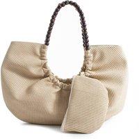 Belissh Women's Woven PU Leather Slouchy Tote with Beaded Strap 2PCS Set in Cream