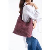 Belissh Women's Woven Suede Slouchy Tote Bag with Matching Zipper Pouch 2PCS Set in Burgundy