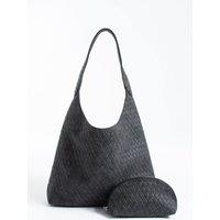 Belissh Women's Woven Suede Slouchy Tote Bag with Matching Zipper Pouch 2PCS Set in Black