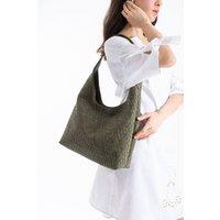 Belissh Women's Woven Suede Slouchy Tote Bag with Matching Zipper Pouch 2PCS Set in Khaki