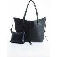Belissh Women's Pu Leather Large Tote Bag with Matching Zipper Pouch 2PCS Set in Black