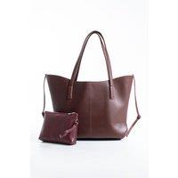 Belissh Women's Pu Leather Large Tote Bag with Matching Zipper Pouch 2PCS Set in Burgundy