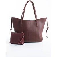 Belissh Women's Grain Pu Leather Large Tote Bag with Matching Zipper Pouch 2PCS Set in Burgundy