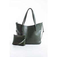 Belissh Women's Pu Leather Large Tote Bag with Matching Zipper Pouch 2PCS Set in Green