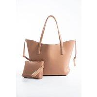 Belissh Women's Pu Leather Large Tote Bag with Matching Zipper Pouch 2PCS Set in Nude