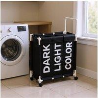 Living and Home 110L 3-Section Laundry Basket with Lid and Wheels in Jet Black