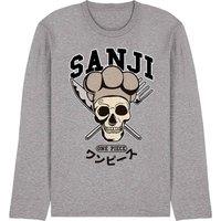 Netflix One Piece Sanji Collegic Skull Long Sleeve T-Shirt, Athletic Heather in Grey | Size: XL