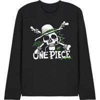 One Piece Green Doodle Jolly Roger Logo Long Sleeve T-Shirt, Black | Size: Medium