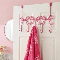 OHS Bows Over the Door Hook Hanger 5 Hooks Coats Towel Rack in Pink