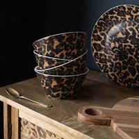 OHS Printed Plastic Picnic Bowls Set of 4 Lightweight Outdoor in Brown