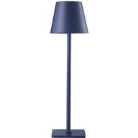 Happy Homewares Tall Rechargeable Touch Dimmable Table Lamp with Metal Cone Shade in Blue