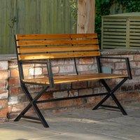 Samuel Alexander Kendal 2 Person Outdoor Modern Cross Design Metal Wooden Garden Patio Bench in Brown