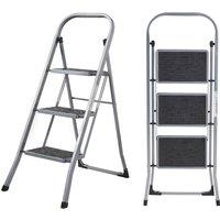 MasterWorx 3 Step Ladder | Foldable Step Stool, Anti-slip, Heavy Duty DIY, Home in Grey