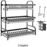 FLAVORA 3 Tier Kitchen Dish Drying Rack in Black | Size: 0.6m2