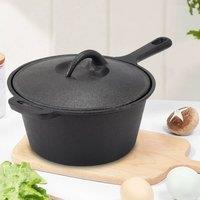 EONLION Cast Iron Deep Pan Saucepan Cookware in Black | Size: 100 cm