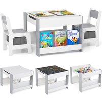 Costway Kids Table & Chairs Set 4 in 1 Toddler Activity Table Playroom in Grey