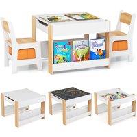 Costway Kids Table & Chairs Set 4 in 1 Toddler Activity Table Playroom in Natural