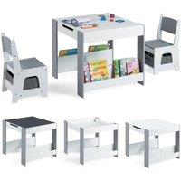 Costway Kids Table & 2 Chairs Set Wooden Activity Desk Set w/ Shelves