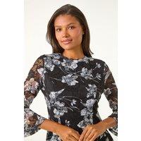 Roman Women's Floral Lace Stretch Top in Charcoal | Size: 10
