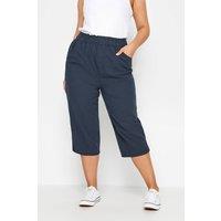 Yours Women's Cropped Cotton Trousers in Mid Navy | Size: 14
