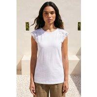 Roman Women's Cotton Lace Cut Out Detail Top in Ivory | Size: 10