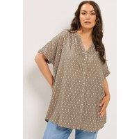 Yours Women's Notch Neck Dobby Blouse in Light Brown | Size: 22-24