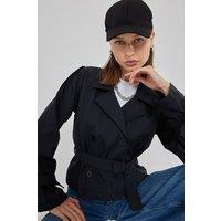 Big Dart Women's Short Belted Trench Coat in Black | Size: 4XL