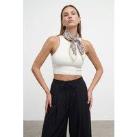 Dilvin Women's Ribbed Sleeveless Crop Blouse in Off-White | Size: Medium