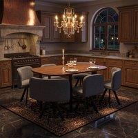 FENCHILIN Dining Table & 6 Chairs Space Saving Set MDF Metal Linen Dining Room | Size: 6 Person