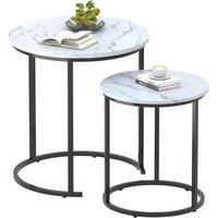 Huhote Stylish Nesting Coffee Tables Set of 2 with White Marble Finish Top in Black