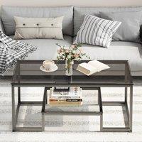 Huhote Modern Coffee Table Grey Glass 39.3 x 18.8 x 17.7 IN
