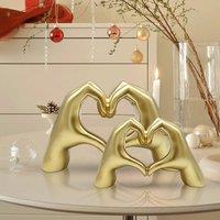 Huhote Modern Heart Hands Sculpture Love Finger Statue Hand Love Decor 2 Pcs in Gold