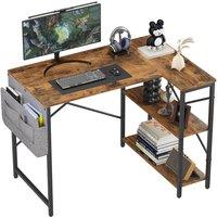 Huhote Stylish L Shaped Desk With Storage Bag & 2 Shelves in Brown