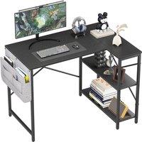 Huhote Stylish L Shaped Desk With Storage Bag & 2 Shelves in Black