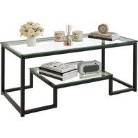 Huhote Modern Glass Coffee Table with Metal Frame in Black