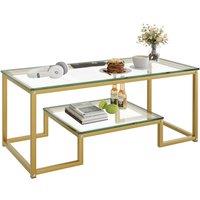 Huhote Modern Glass Coffee Table with Metal Frame in Gold