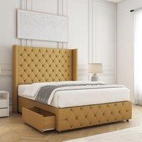 BSSPOKE Ruby Divan Bed Plush Velvet 54Headboard 2Drawers Footend No Mattress in Mustard | Size: Super King