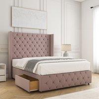 BSSPOKE Ruby Divan Bed Plush Velvet 54Headboard 2Drawers Footend No Mattress in Pink | Size: Double