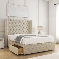 BSSPOKE Ruby Divan Bed Plush Velvet 54Headboard 2Drawers Footend No Mattress in Cream | Size: King