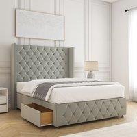 BSSPOKE Ruby Divan Bed Plush Velvet 54Headboard 2Drawers Footend No Mattress in Silver | Size: Super King