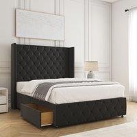 BSSPOKE Ruby Divan Bed Plush Velvet 54Headboard 2Drawers Footend No Mattress in Black | Size: Double