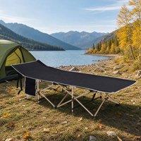 STILVORA Camping Bed Folding Cot with Side Pocket Black | Size: Small Single
